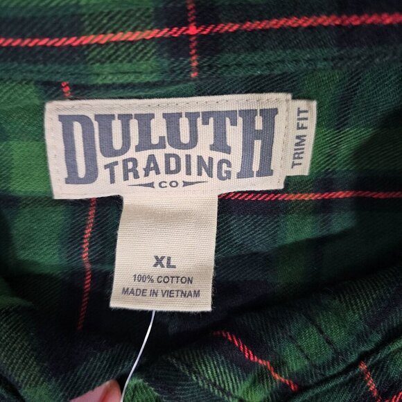 Mens Green Red Plaid Long-Sleeve Button-Up Shirt Duluth Trading Co XL Trim Fit - Picture 6 of 8